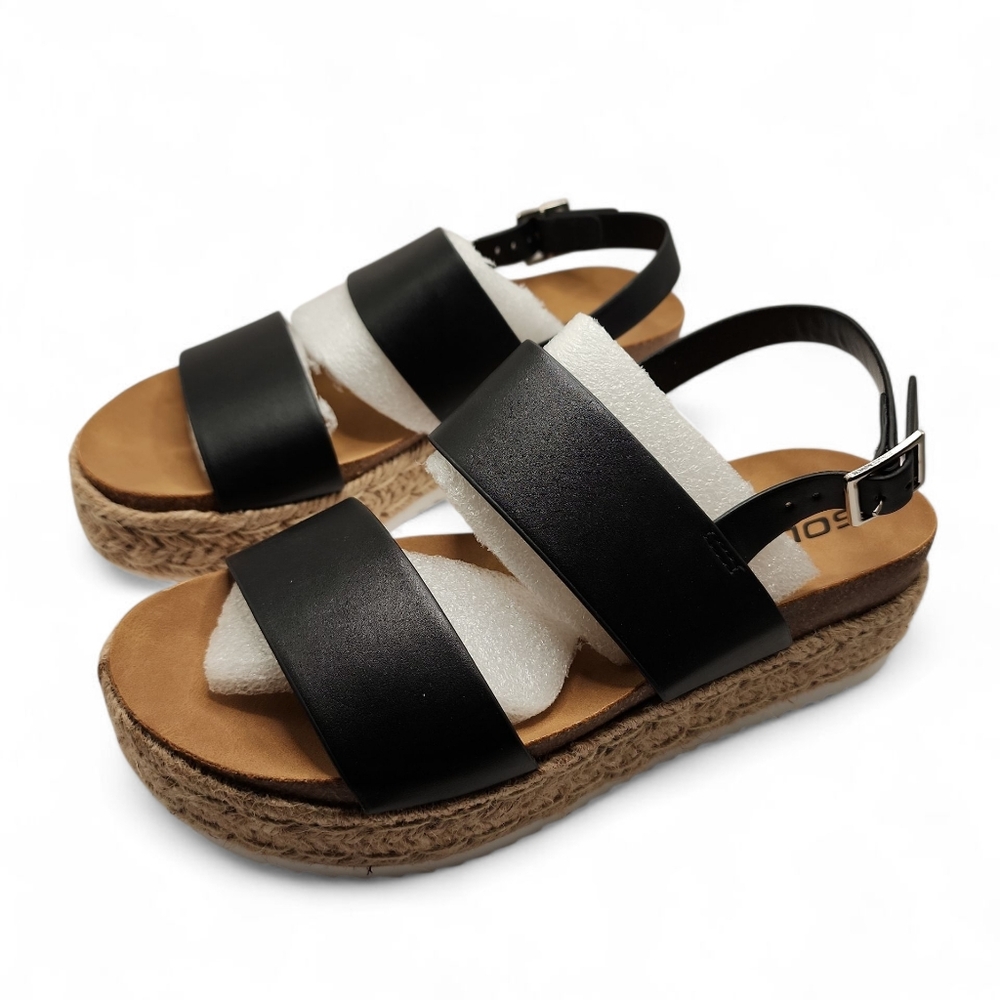 Soda Casual Kazoo Espadrilles Trim Platform Wedge Buckle Ankle Back New Size 7.5